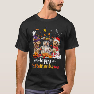 Happy Hallothanksmas Yorkshire Dog Halloween Chris T-Shirt