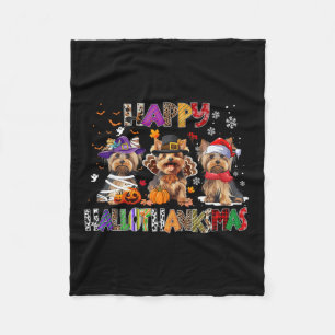 Happy Hallothanksmas Yorkshire Dog Lover Halloween Fleece Blanket
