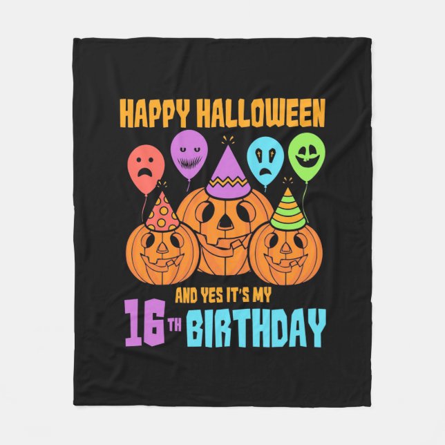 Happy Halloween 16th Birthday Fleece Blanket (Front)