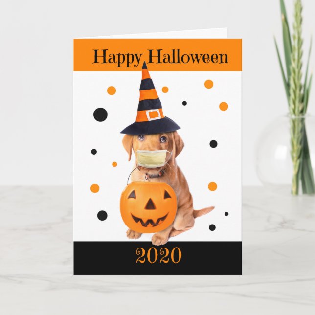 Happy Halloween 2020 Puppy in Covid-19 Mask Humour Holiday Card (Front)