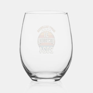 Happy Halloween 31 October Vintage Ghost Design_1 Stemless Wine Glass