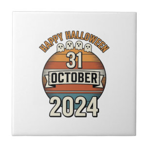 Happy Halloween 31 October Vintage Ghost Design_1 Tile