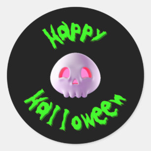 Happy Halloween 3D Skull Classic Round Sticker