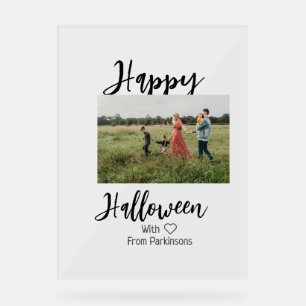Happy Halloween add family name photo black simple Acrylic Sign