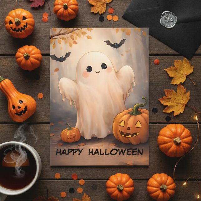 Happy Halloween! Adorable Friendly Ghost & Pumpkin Invitation (Creator Uploaded)