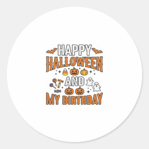 Happy Halloween And My Birthday Vintage Design_1 Classic Round Sticker