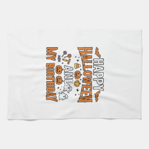 Happy Halloween And My Birthday Vintage Design_1 Tea Towel