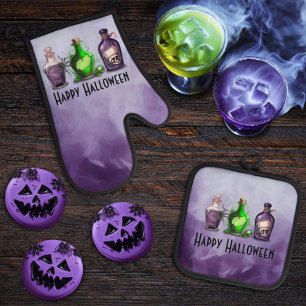 Happy Halloween Apothecary Jar Oven Mitt & Pot Holder Set