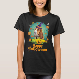 Happy Halloween Basset Hound Dog Pumpkin Witch Gho T-Shirt