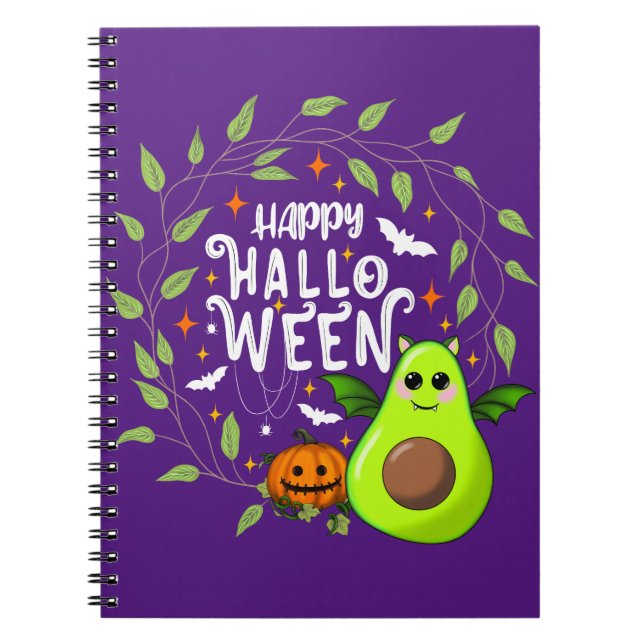 Happy Halloween bat avocado white Notebook (Front)