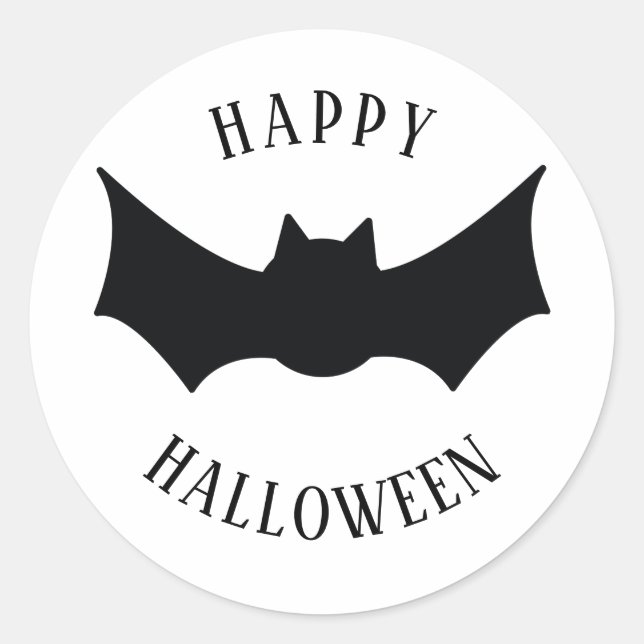 Happy Halloween. Bat. Black and white spooky Classic Round Sticker (Front)