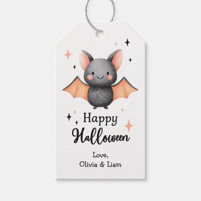 Happy Halloween Bat Custom Gift Tags (Front)
