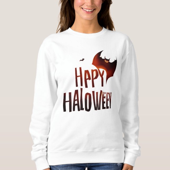 Happy Halloween Bat Design – Spooky Orange Greetin Sweatshirt (Front)