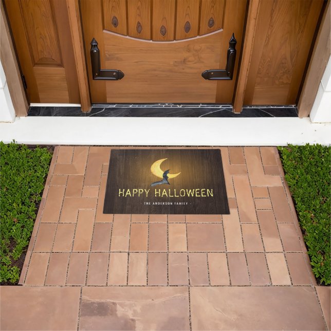 Happy Halloween Bat & Moon Rustic Background Doormat (Outdoor)