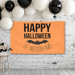 Happy Halloween Bat with Black Name Banner