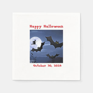Happy Halloween Bats and Flying Witch Napkin