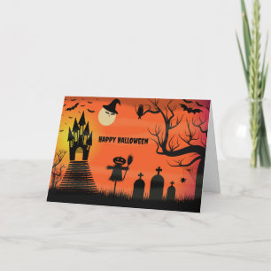 Happy Halloween bats and pumpkin scarecrow Holiday Card