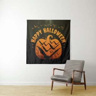 HAPPY HALLOWEEN BATS AND PUMPKIN  TAPESTRY
