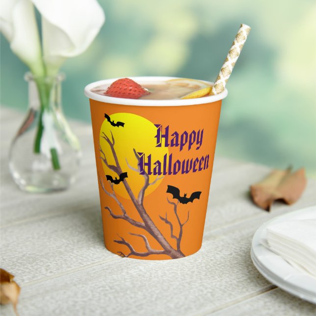 Happy Halloween Bats And The Moon Paper Cup (Insitu)