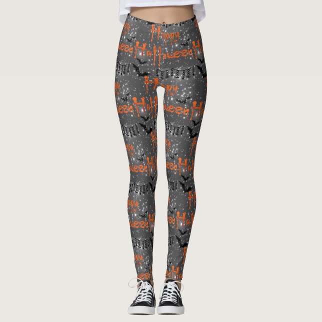 Happy Halloween Bats At Night Leggings (Front)