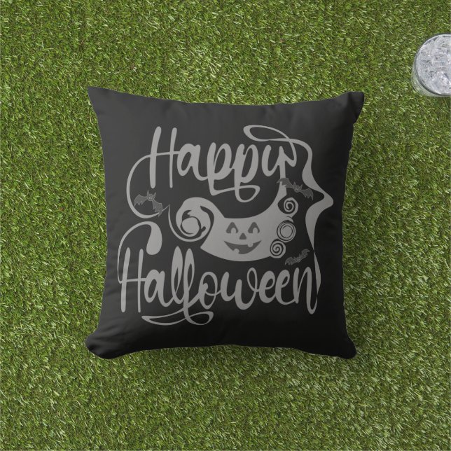 Happy Halloween bats  jack o lantern Cushion (Grass)