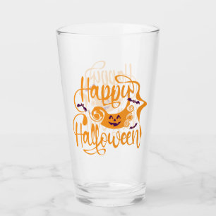 Happy Halloween bats jack o lantern Glass
