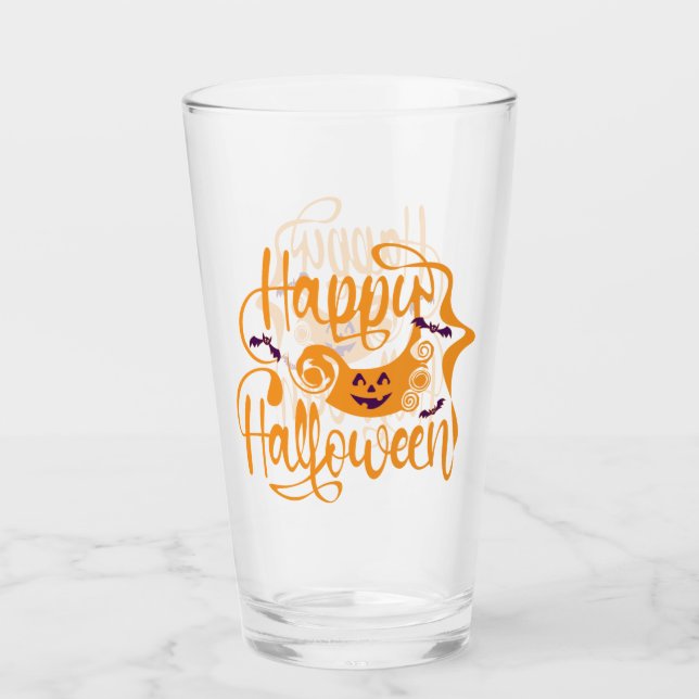 Happy Halloween bats  jack o lantern Glass (Front)