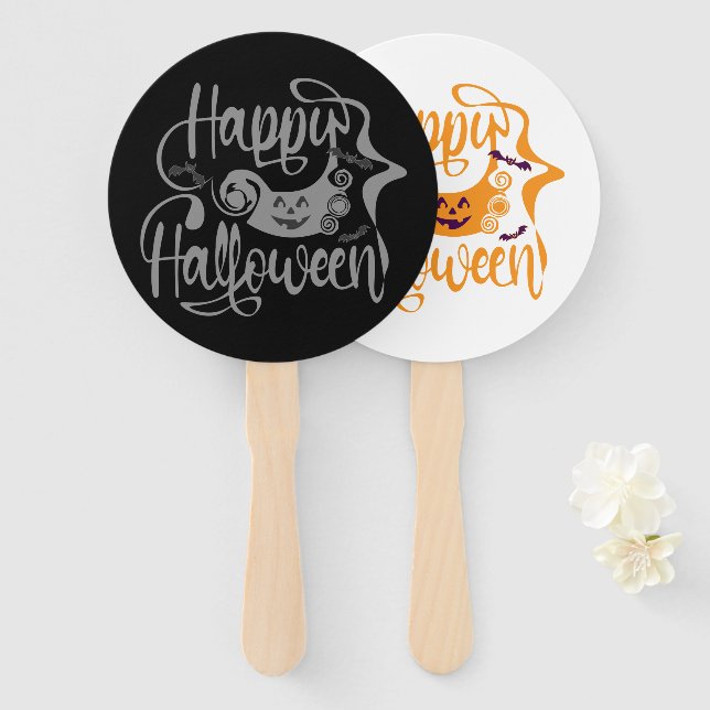 Happy Halloween bats  jack o lantern Hand Fan (Front and Back)