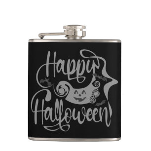 Happy Halloween bats jack o lantern Hip Flask