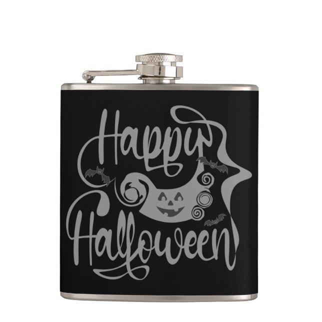 Happy Halloween bats  jack o lantern Hip Flask (Front)