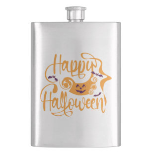 Happy Halloween bats jack o lantern Hip Flask