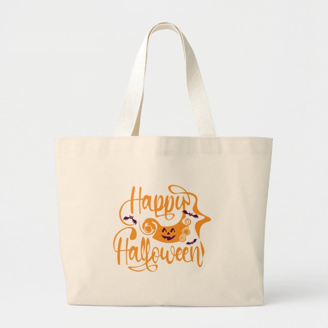 Happy Halloween bats  jack o lantern Large Tote Bag (Front)
