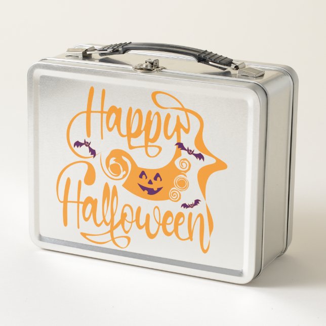 Happy Halloween bats  jack o lantern Metal Lunch Box (Front)