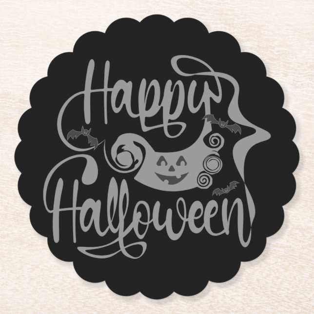 Happy Halloween bats  jack o lantern Paper Coaster (Front)