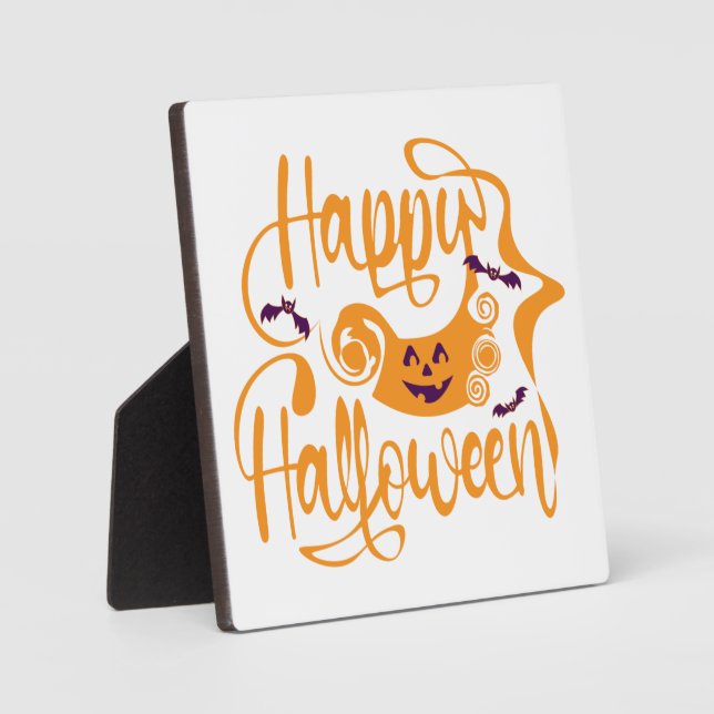 Happy Halloween bats  jack o lantern Plaque (Front)