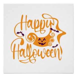 Happy Halloween bats  jack o lantern Poster
