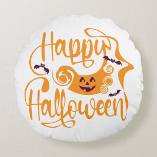 Happy Halloween bats jack o lantern Round Cushion