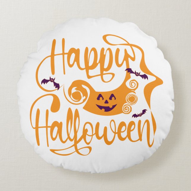 Happy Halloween bats  jack o lantern Round Cushion (Front)