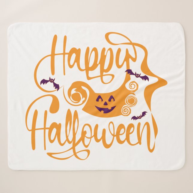 Happy Halloween bats  jack o lantern Sherpa Blanket (Front (Horizontal))