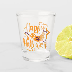 Happy Halloween bats jack o lantern Shot Glass
