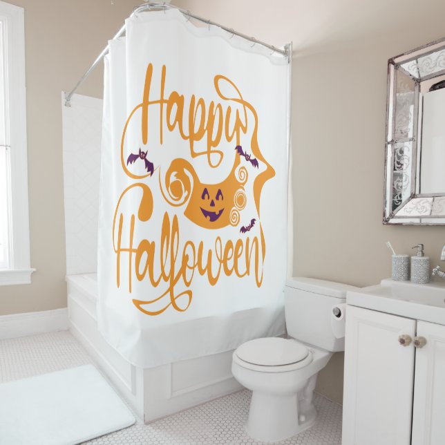 Happy Halloween bats  jack o lantern Shower Curtain (In Situ)
