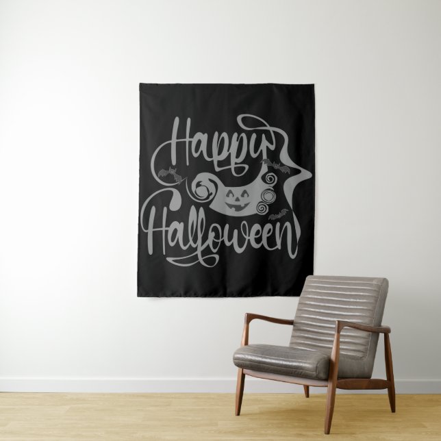Happy Halloween bats  jack o lantern Tapestry (In Situ)