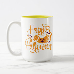 Happy Halloween bats jack o lantern Two-Tone Coffee Mug