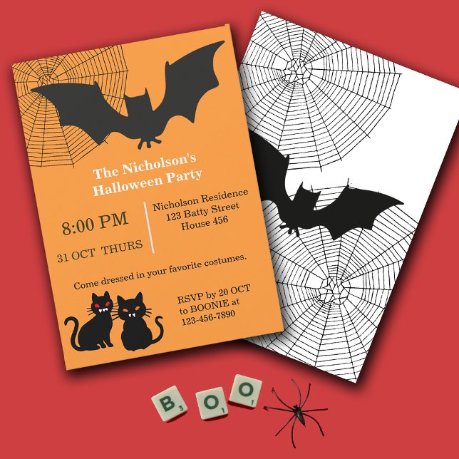 Happy Halloween Batty Cats Party Invitation (Creator Uploaded)