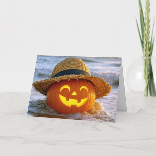 Happy Halloween Beach Jack-o-lantern Card (Front)