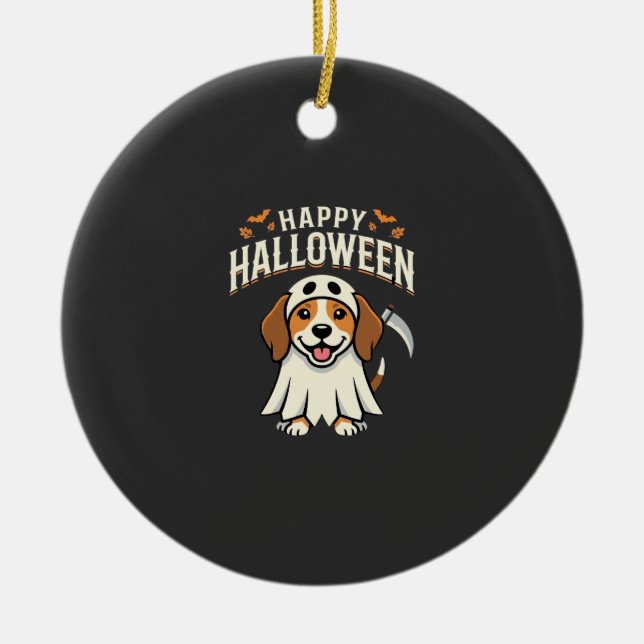 Happy Halloween Beagle Dog Design_1 Ceramic Tree Decoration (Front)