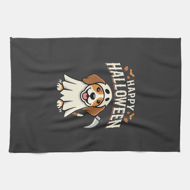Happy Halloween Beagle Dog Design_1 Tea Towel (Horizontal)