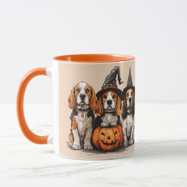 Happy Halloween Beagle Dogs Jack O Lantern Mug (Left)