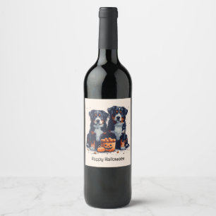 Happy Halloween Bernese Mountain Dogs Pumpkin Wine Label