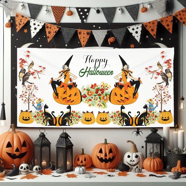  Happy Halloween Bewitching Fall Pumpkin Black Cat Banner (Happy Halloween Bewitching Fall Pumpkin Black Cat Banner)